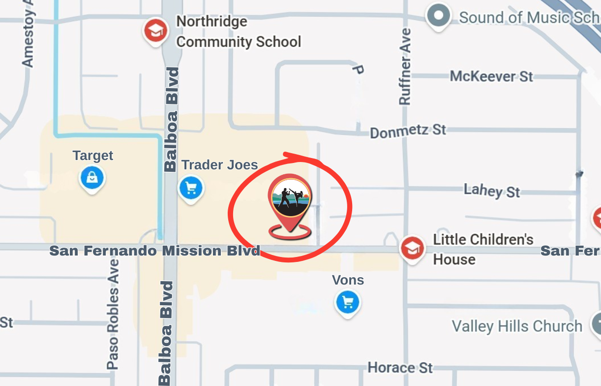Map to Santa Barbara Dojo Granada Hills on San Fernando Mission Blvd